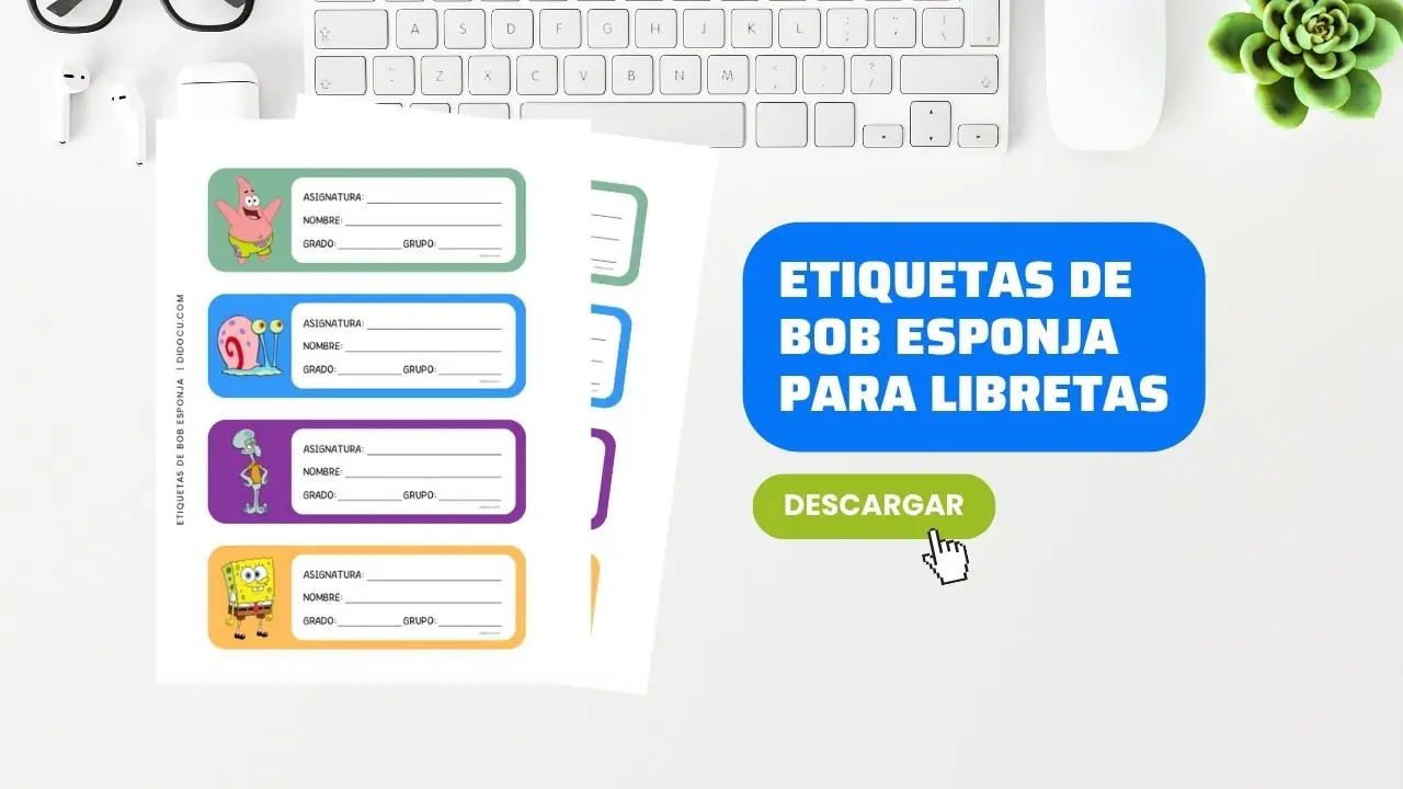 Etiquetas de Bob Esponja para Cuadernos Escolares