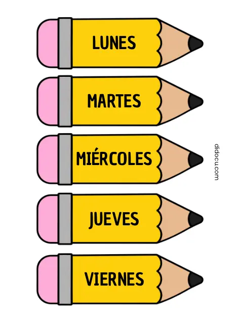 Lápices con los Días Lunes a Viernes para Imprimir y Decorar