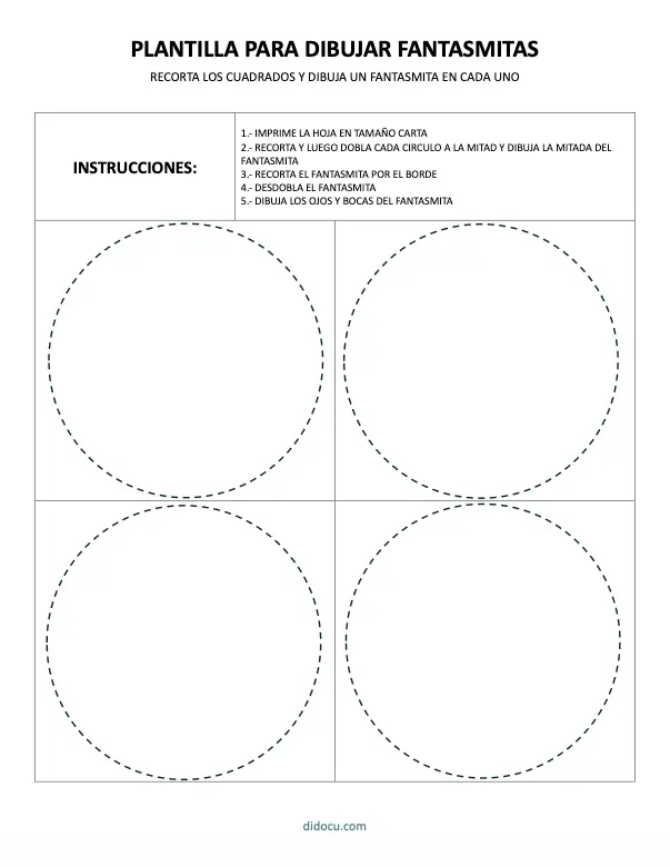 Hoja para Dibujar y Recortar Fantasmitas para Niños